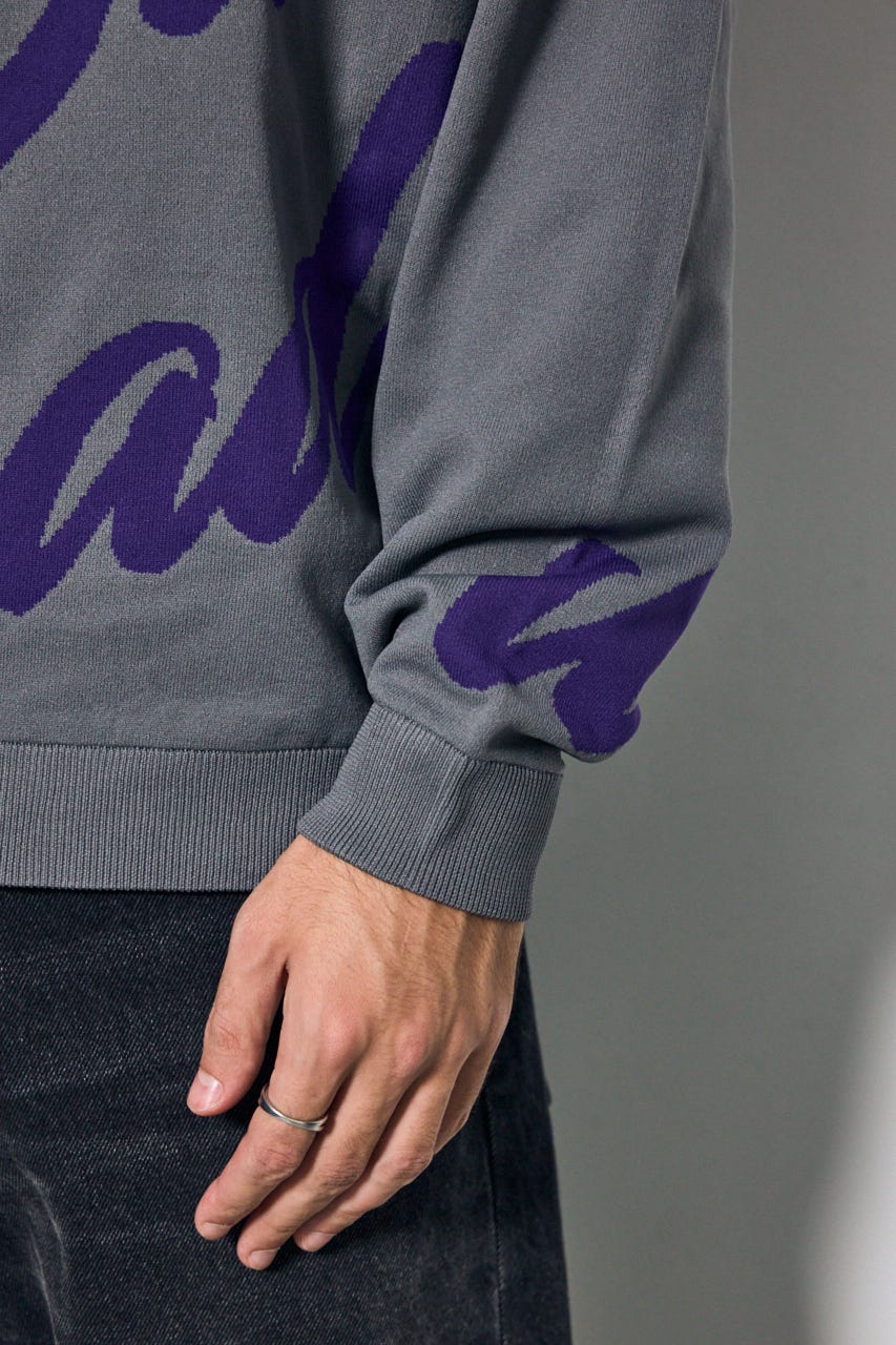 リバーシブル総柄グラフィックニット GRY L