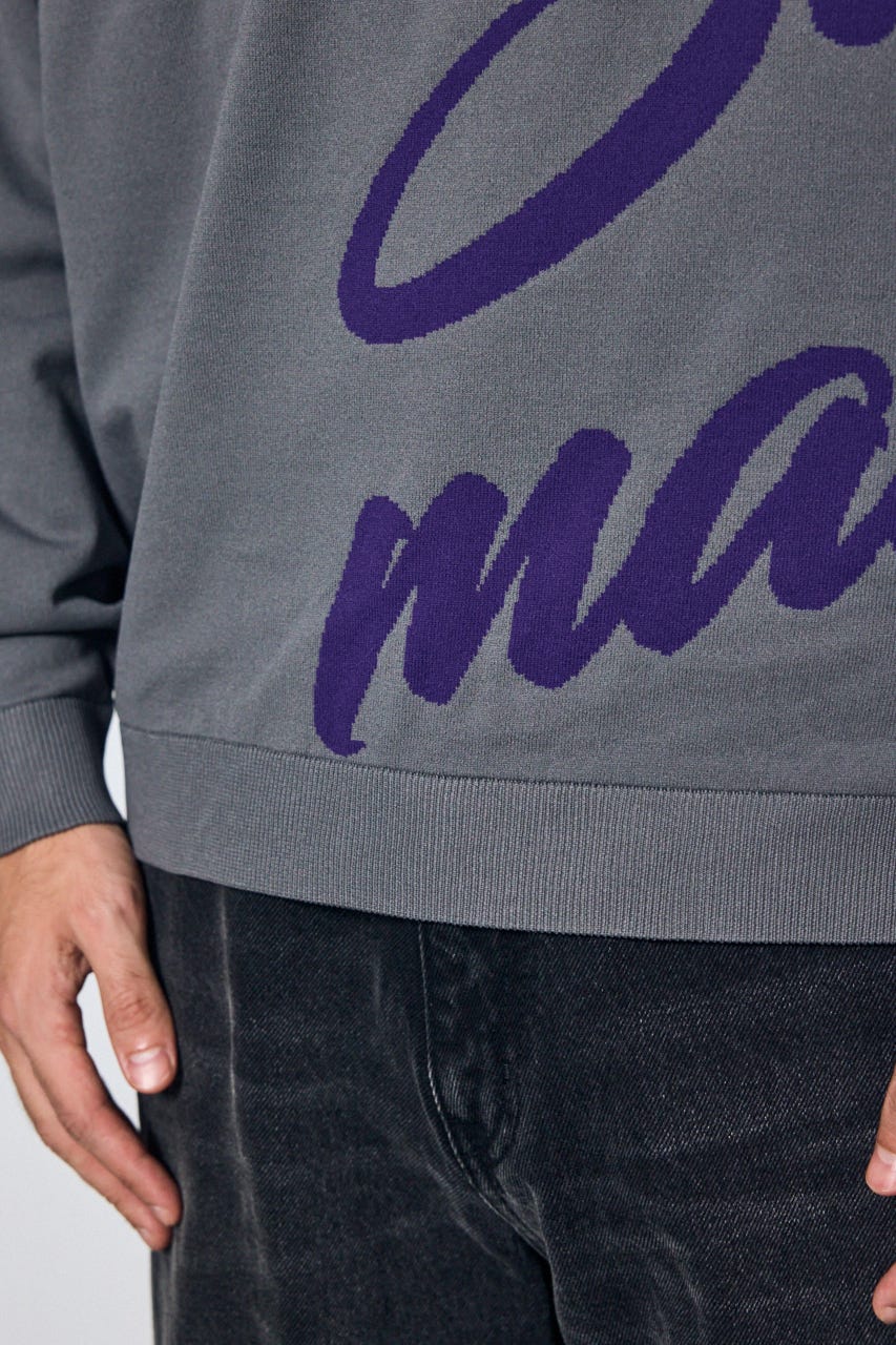 リバーシブル総柄グラフィックニット GRY L