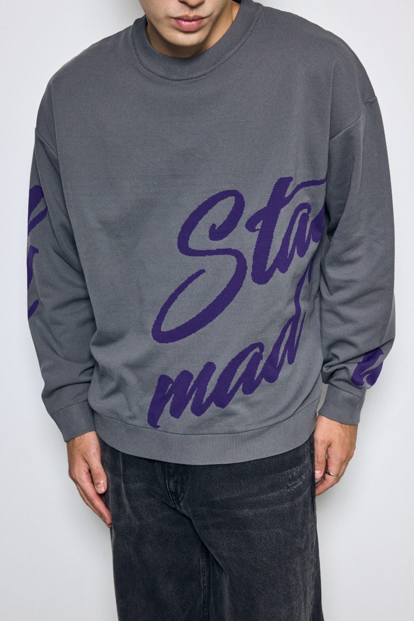 リバーシブル総柄グラフィックニット GRY L
