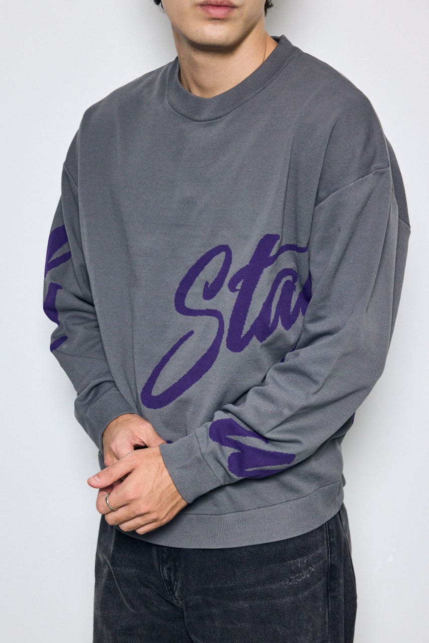 リバーシブル総柄グラフィックニット GRY L