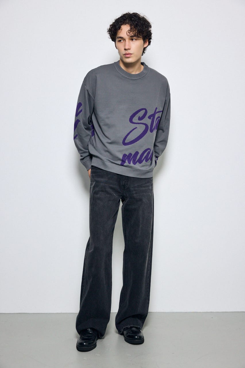 リバーシブル総柄グラフィックニット GRY L