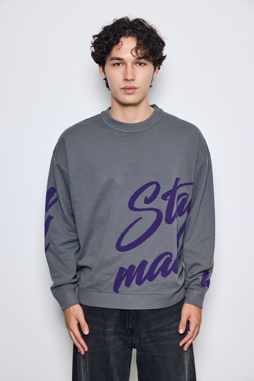 リバーシブル総柄グラフィックニット GRY L