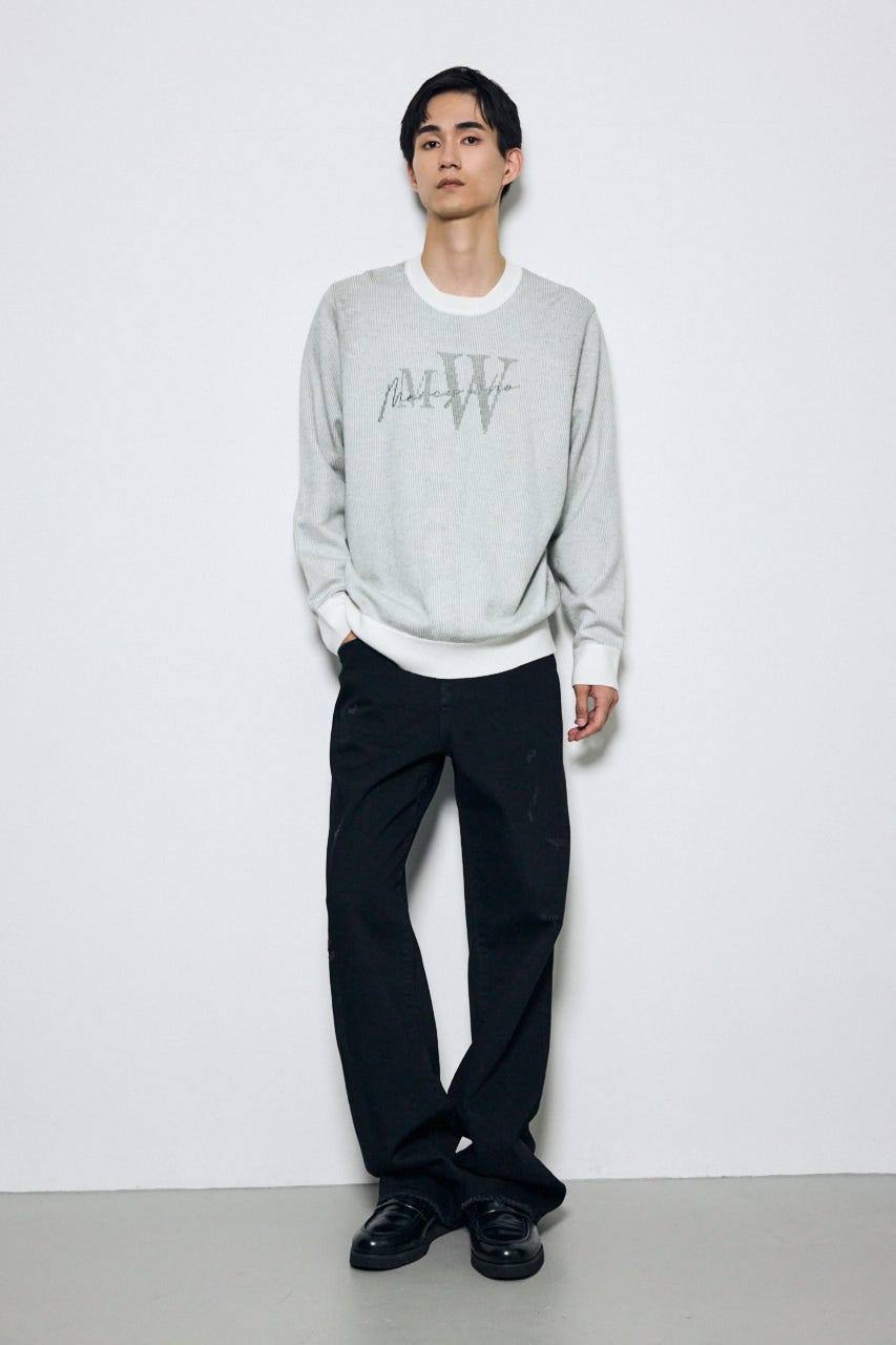 ストライプロゴニットトップス 柄WHT M