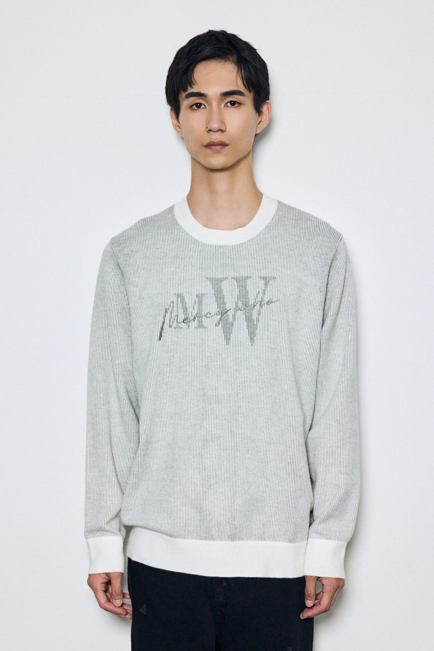 ストライプロゴニットトップス 柄WHT M