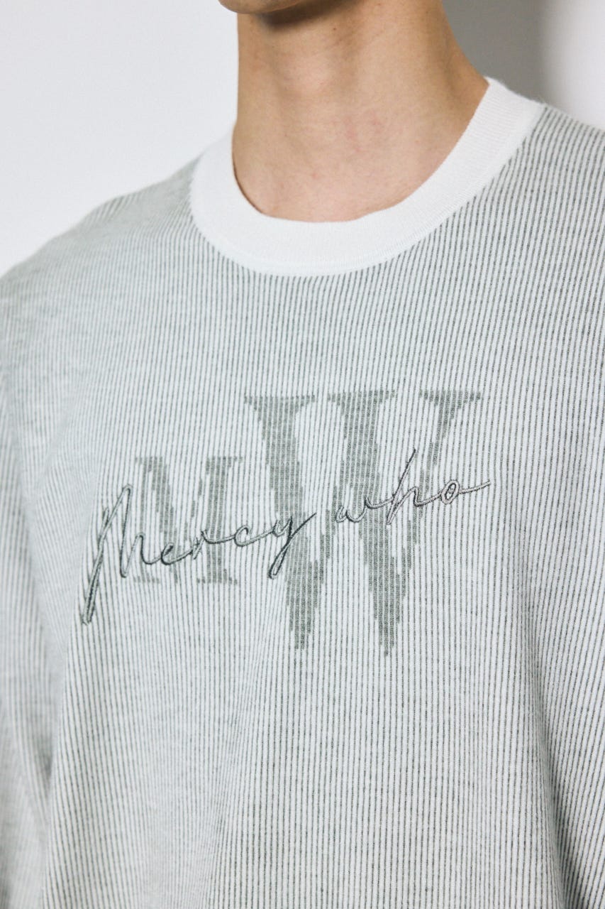 ストライプロゴニットトップス 柄WHT M