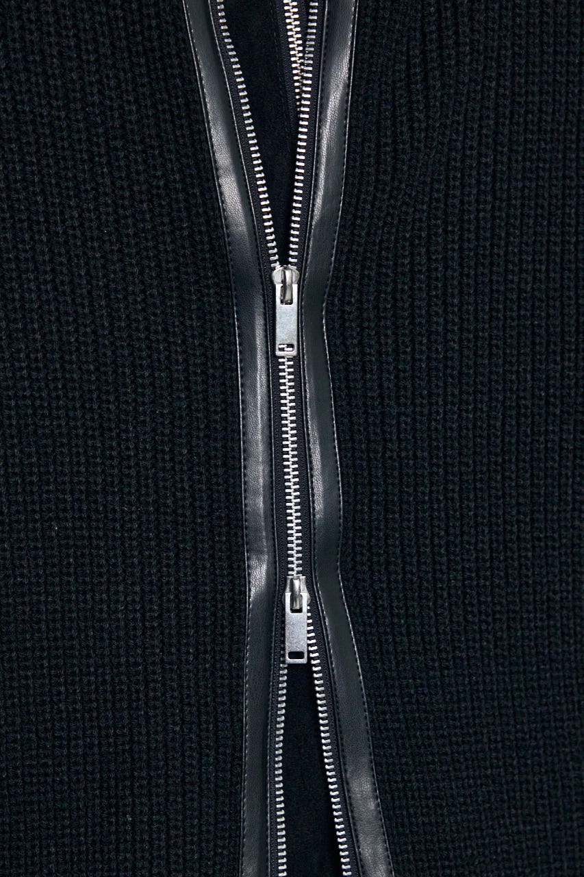 合皮切替ジップカーディガン BLK L