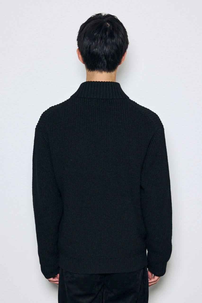 合皮切替ジップカーディガン BLK L