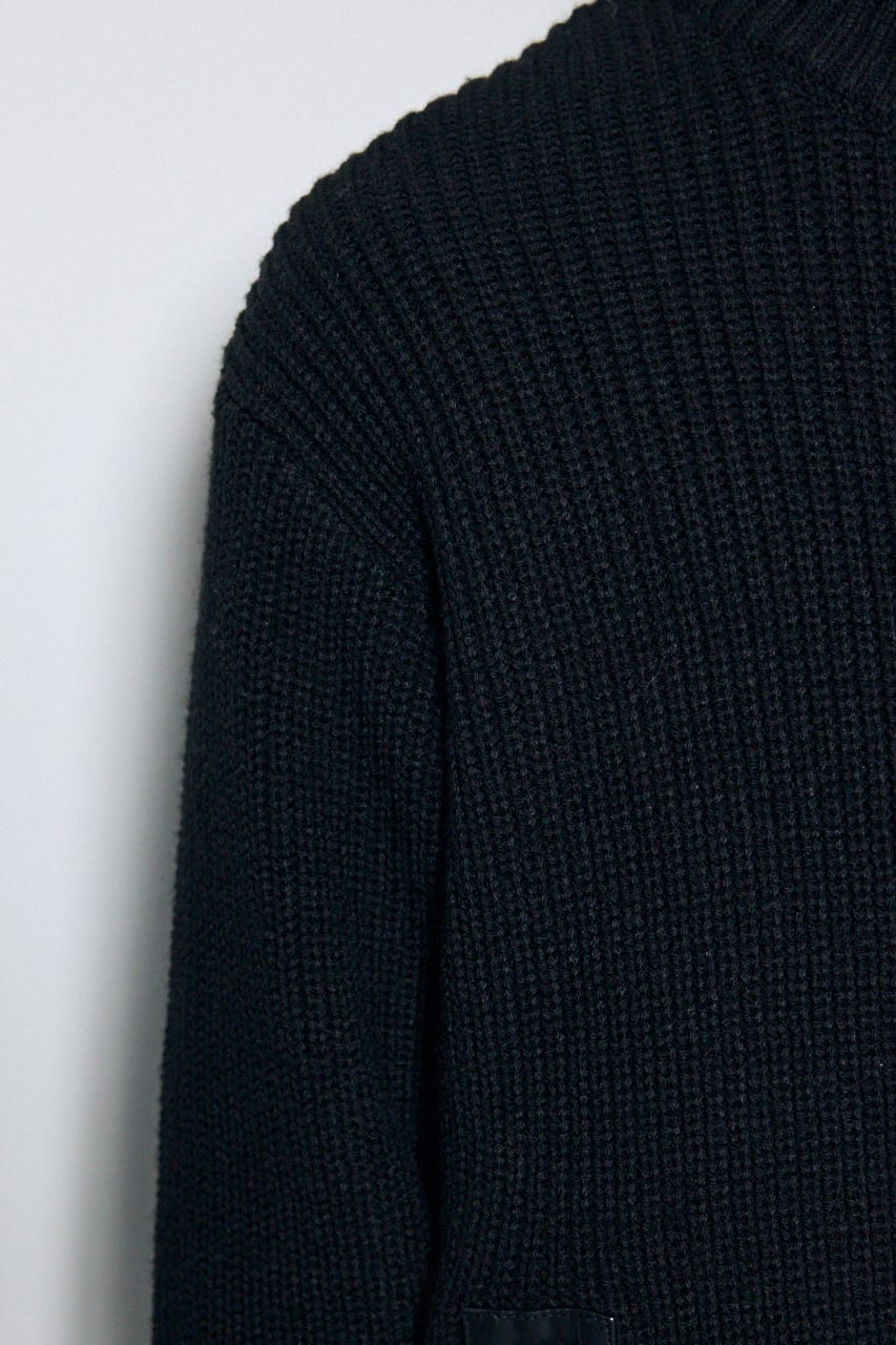 合皮切替ジップカーディガン BLK L