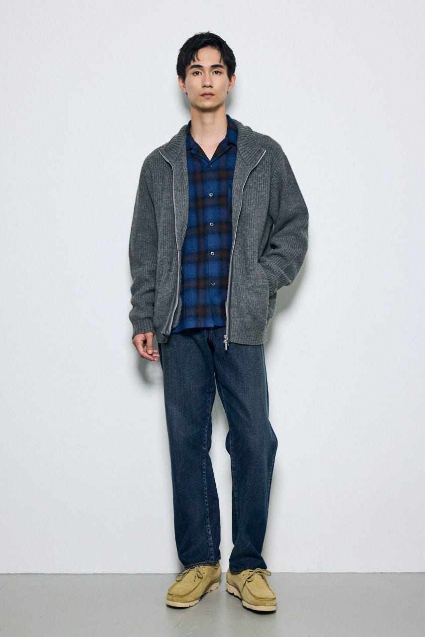 合皮切替ジップカーディガン GRY L
