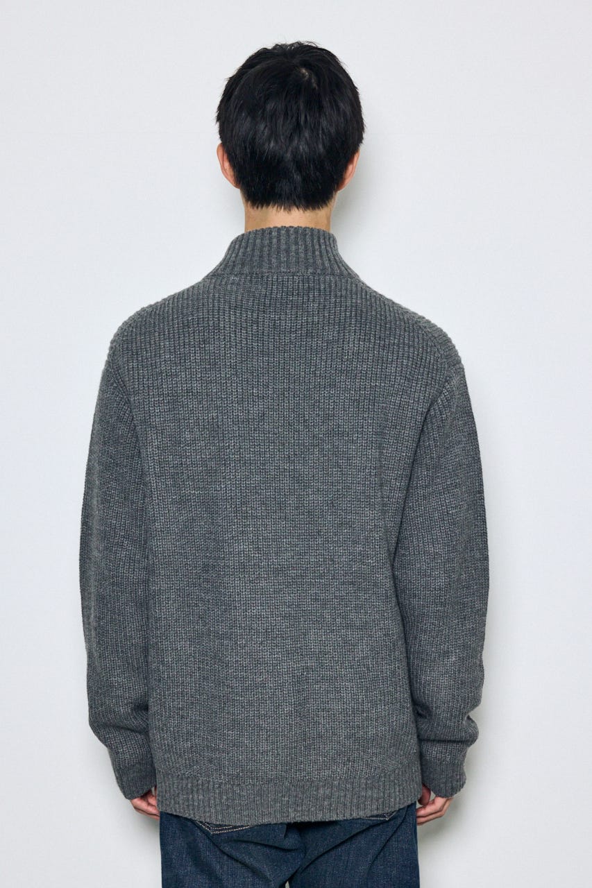 合皮切替ジップカーディガン GRY L
