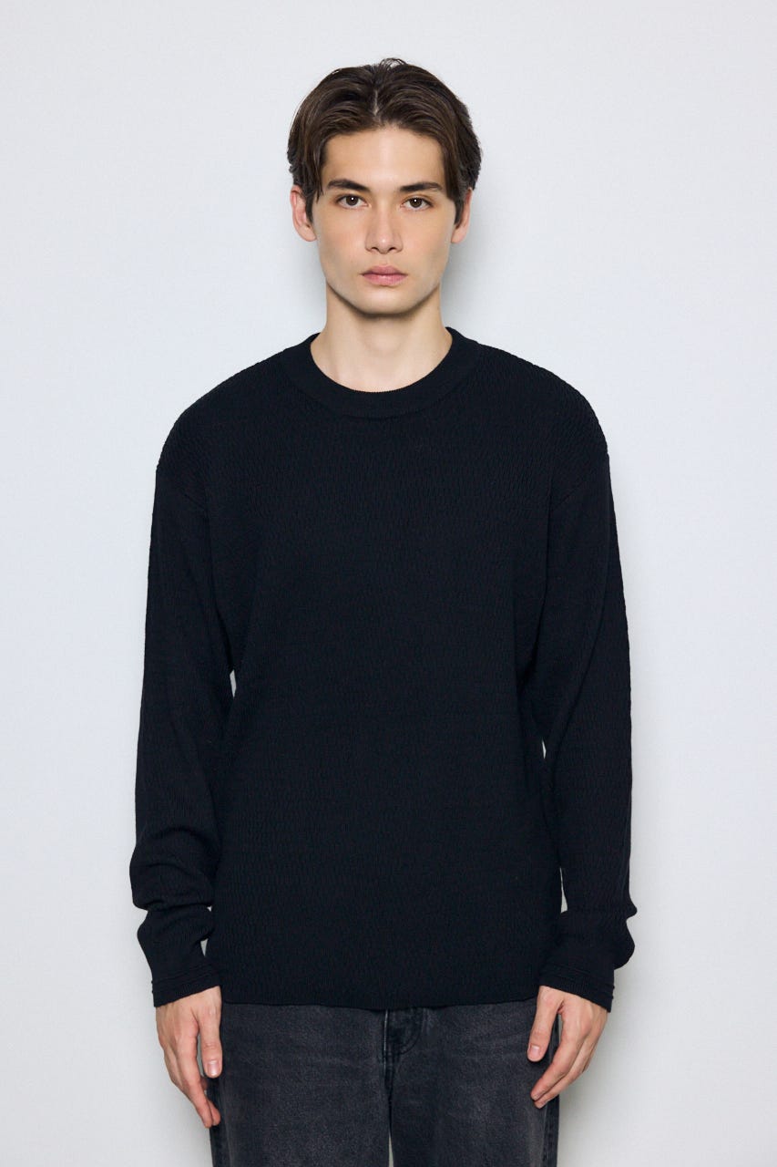 【AW先行アイテム】ハニカムクルーネックニットトップス BLK L