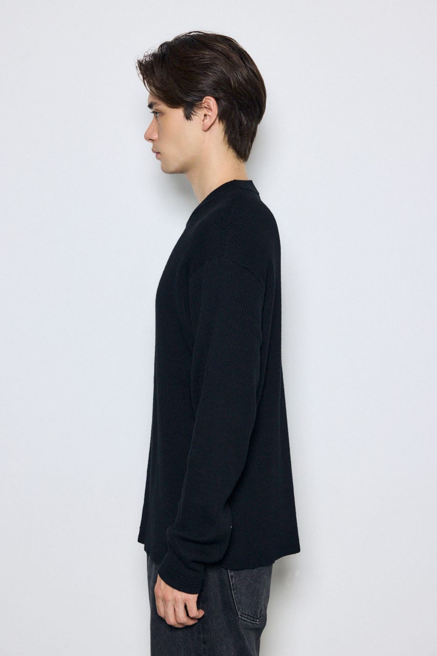 【AW先行アイテム】ハニカムクルーネックニットトップス BLK L