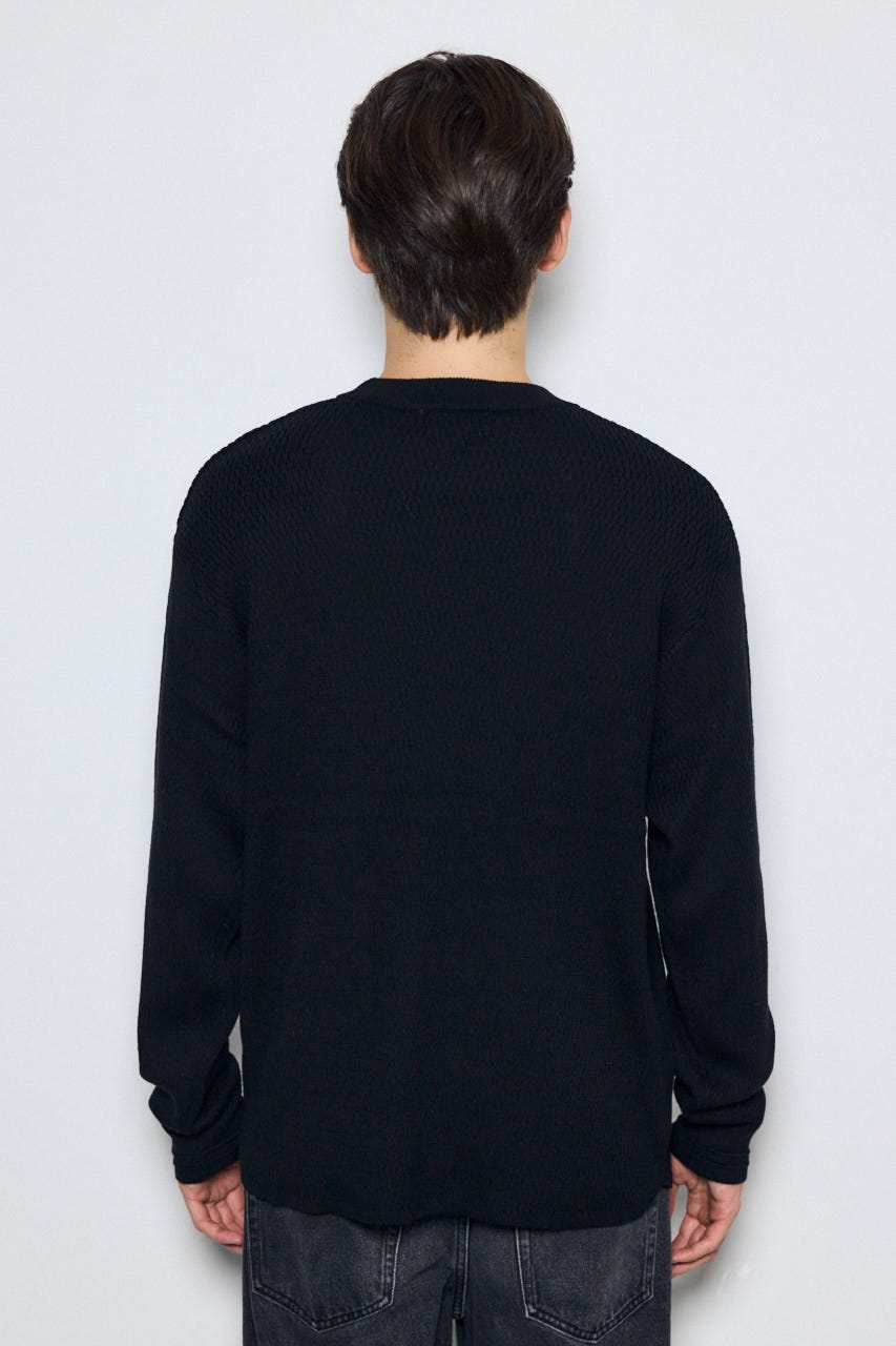 【AW先行アイテム】ハニカムクルーネックニットトップス BLK L