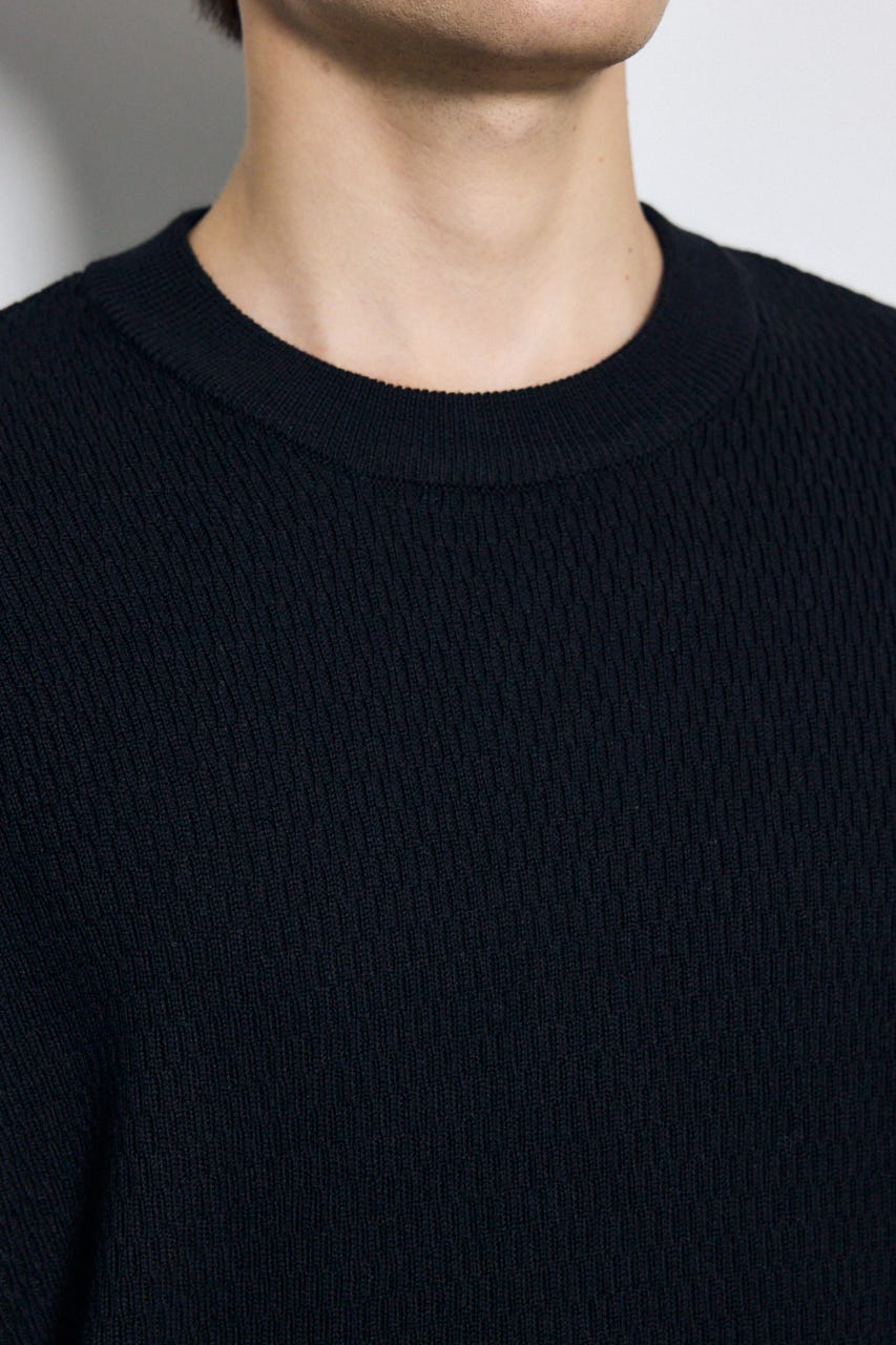 【AW先行アイテム】ハニカムクルーネックニットトップス BLK L