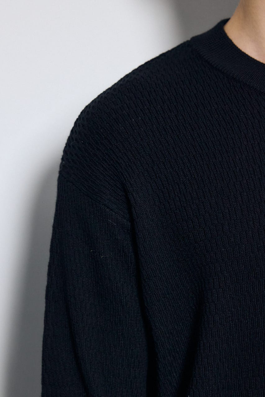 【AW先行アイテム】ハニカムクルーネックニットトップス BLK L