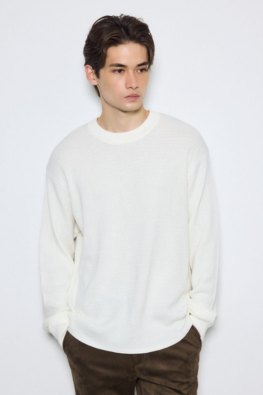 【AW先行アイテム】ハニカムクルーネックニットトップス O/WHT M