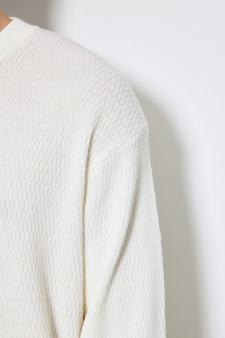 【AW先行アイテム】ハニカムクルーネックニットトップス O/WHT M