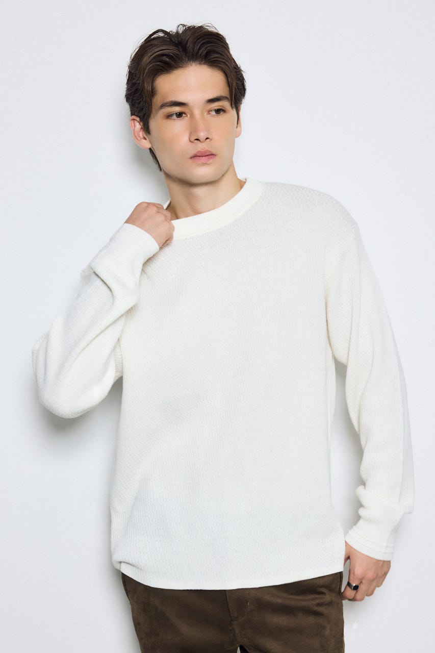 【AW先行アイテム】ハニカムクルーネックニットトップス O/WHT M
