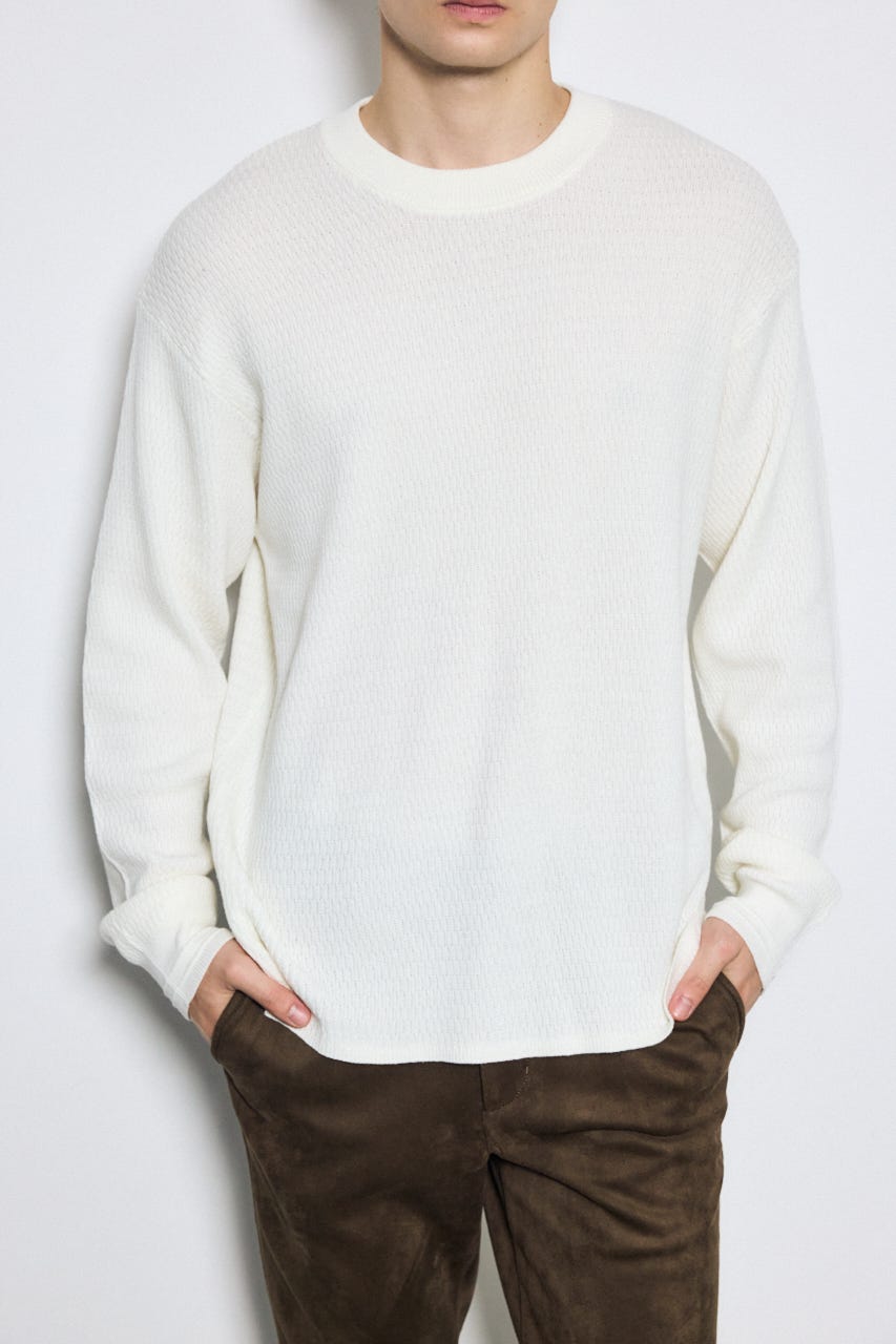 【AW先行アイテム】ハニカムクルーネックニットトップス O/WHT M