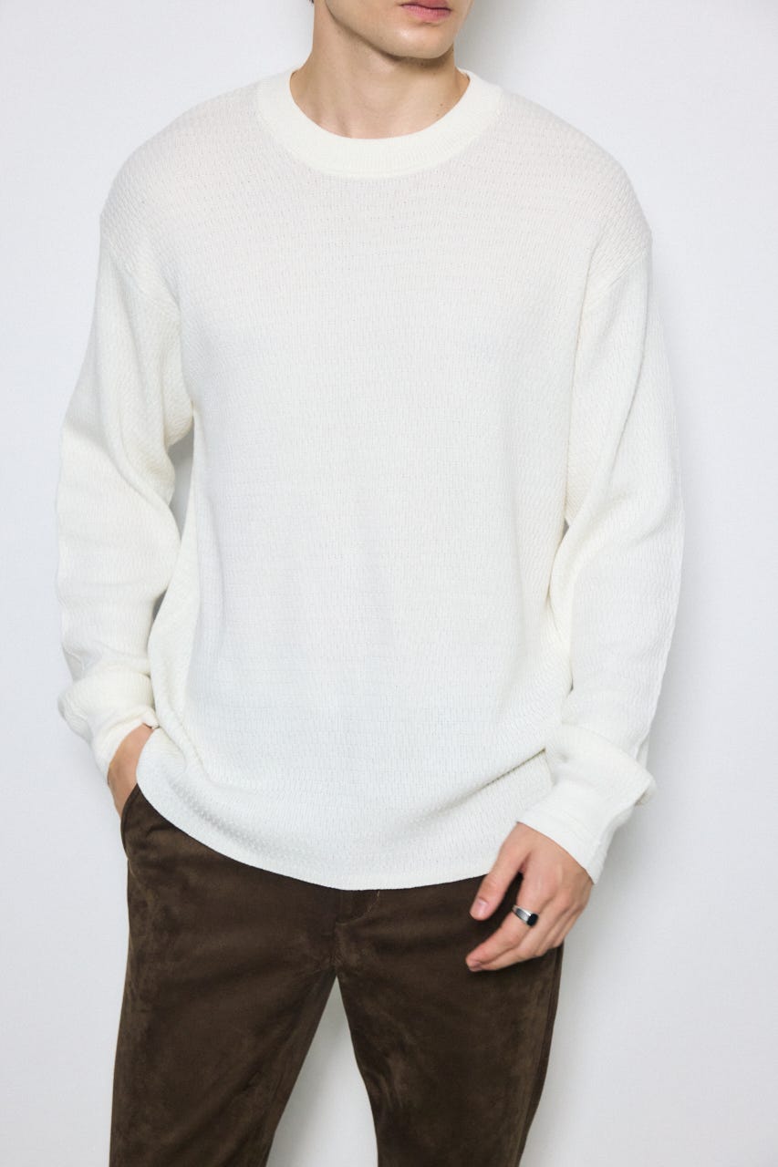 【AW先行アイテム】ハニカムクルーネックニットトップス O/WHT M