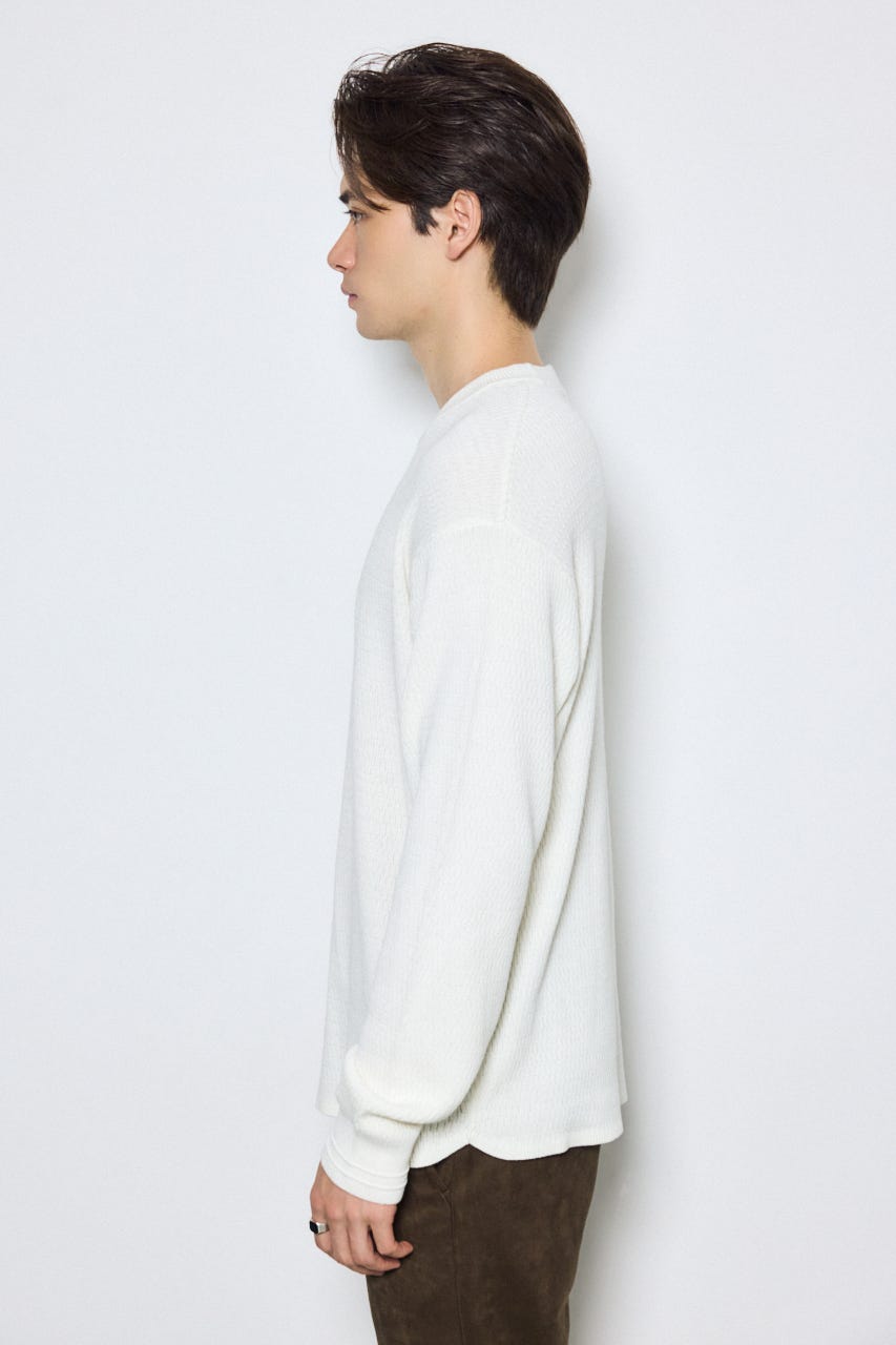 【AW先行アイテム】ハニカムクルーネックニットトップス O/WHT M
