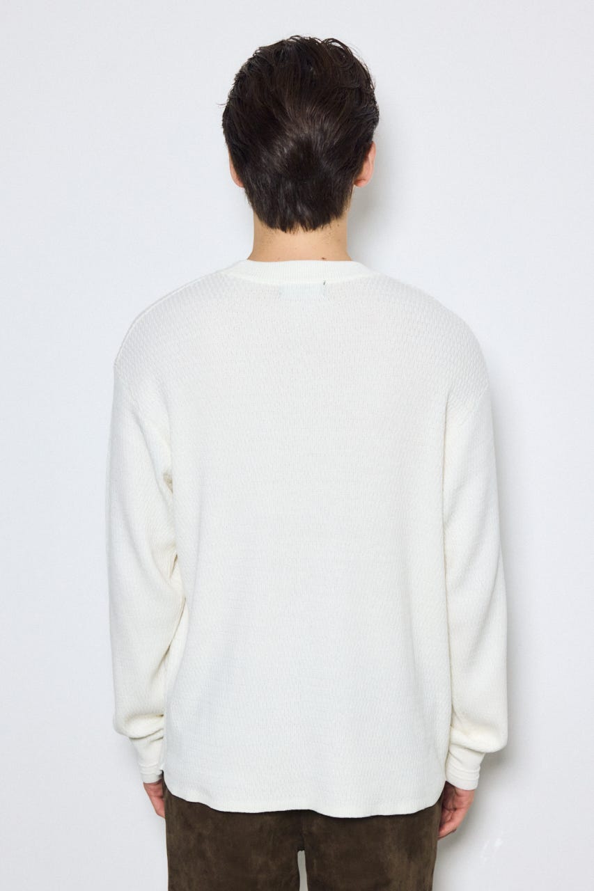 【AW先行アイテム】ハニカムクルーネックニットトップス O/WHT M