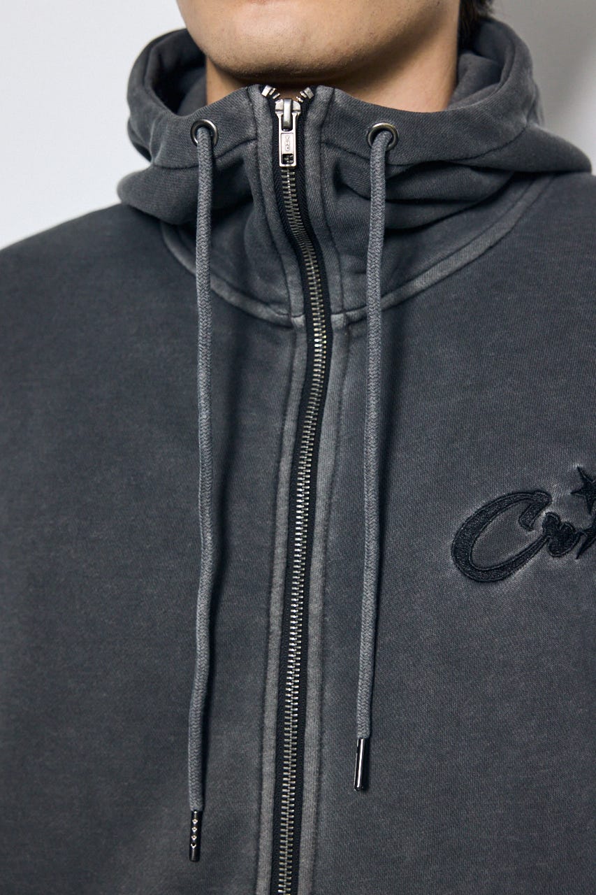 合皮アップリケ裏毛ジップパーカー L/BLK M