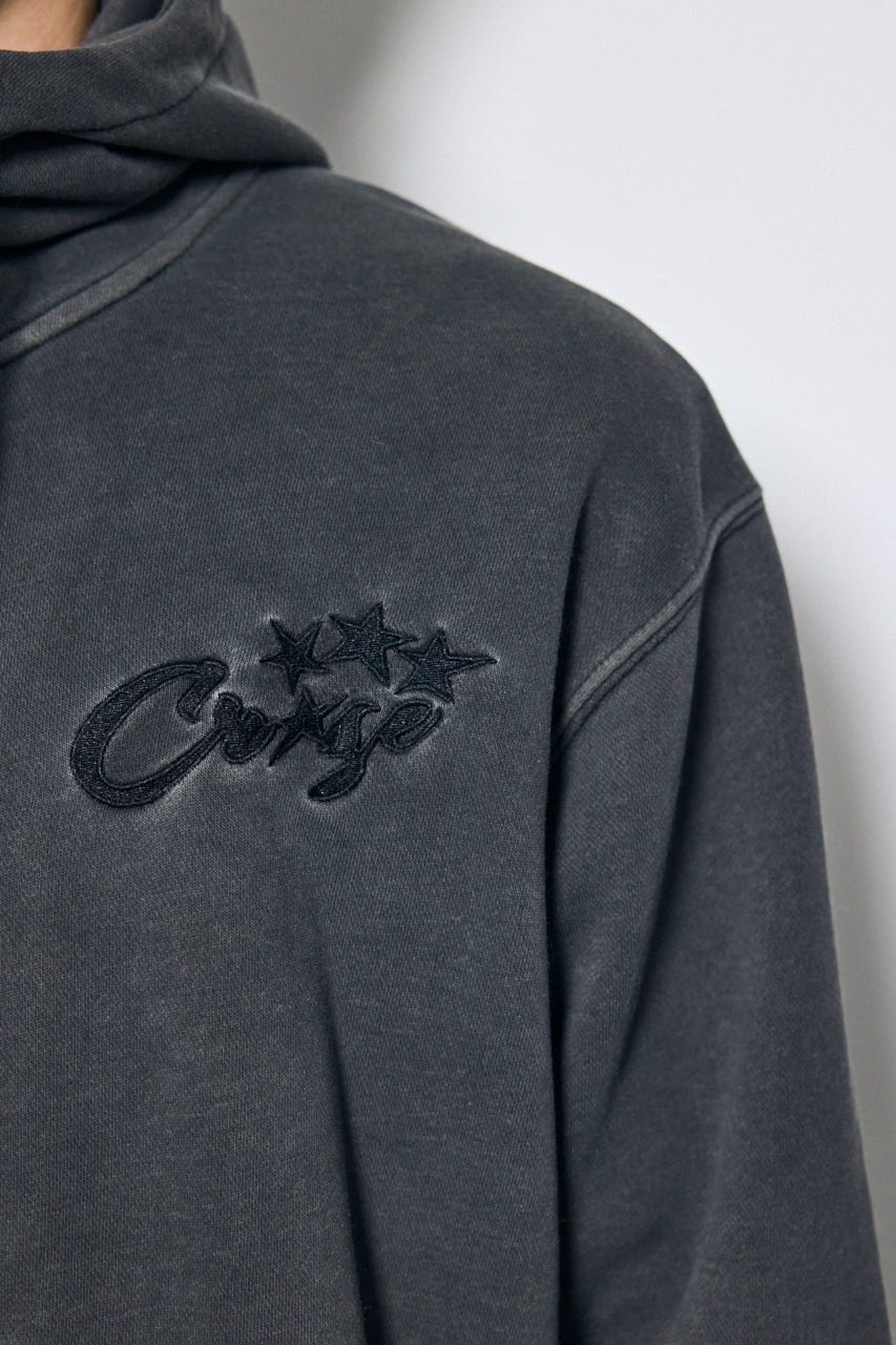 合皮アップリケ裏毛ジップパーカー L/BLK M