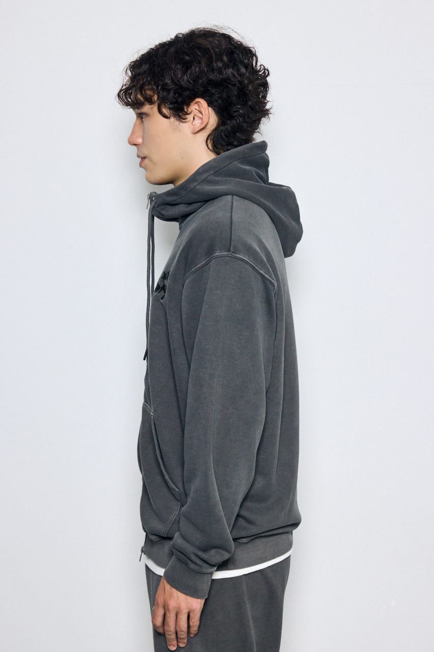 合皮アップリケ裏毛ジップパーカー L/BLK M