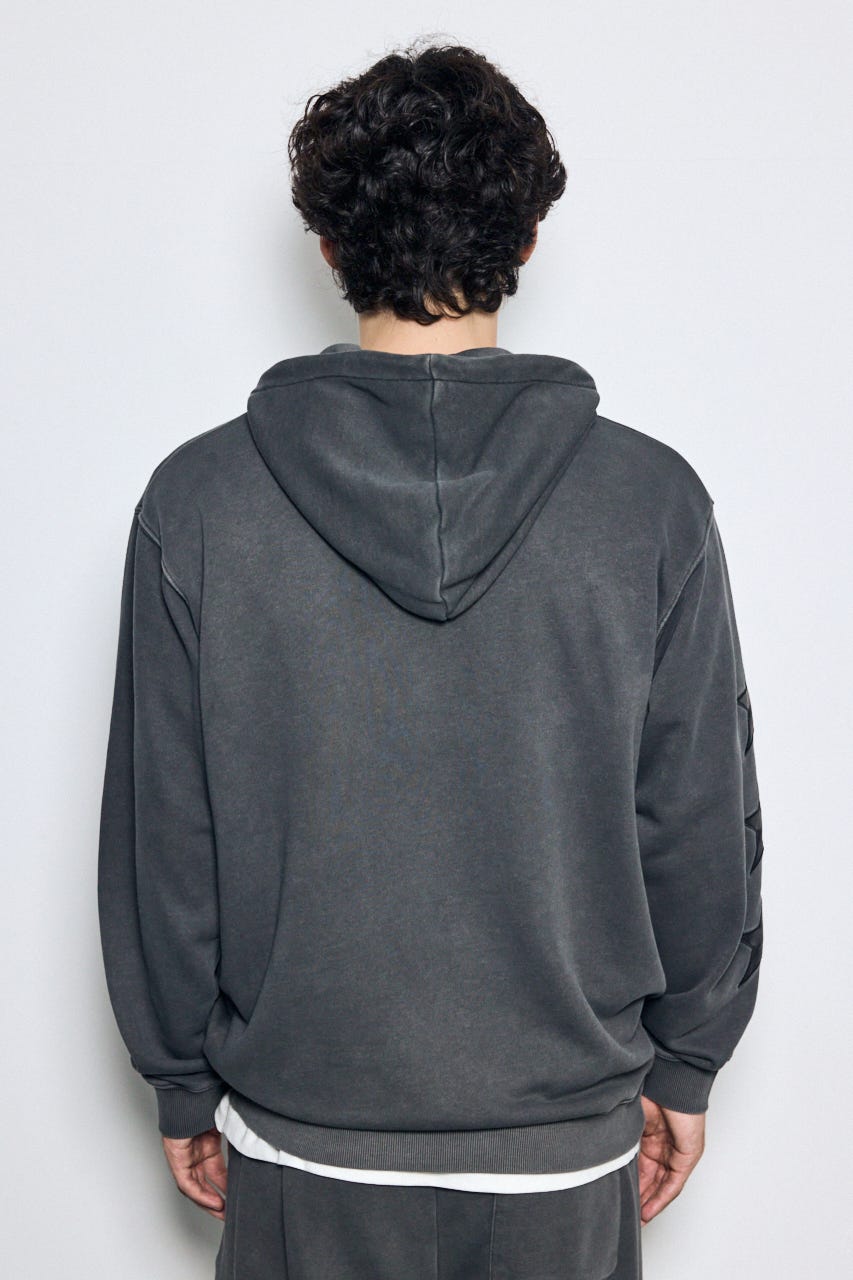 合皮アップリケ裏毛ジップパーカー L/BLK M