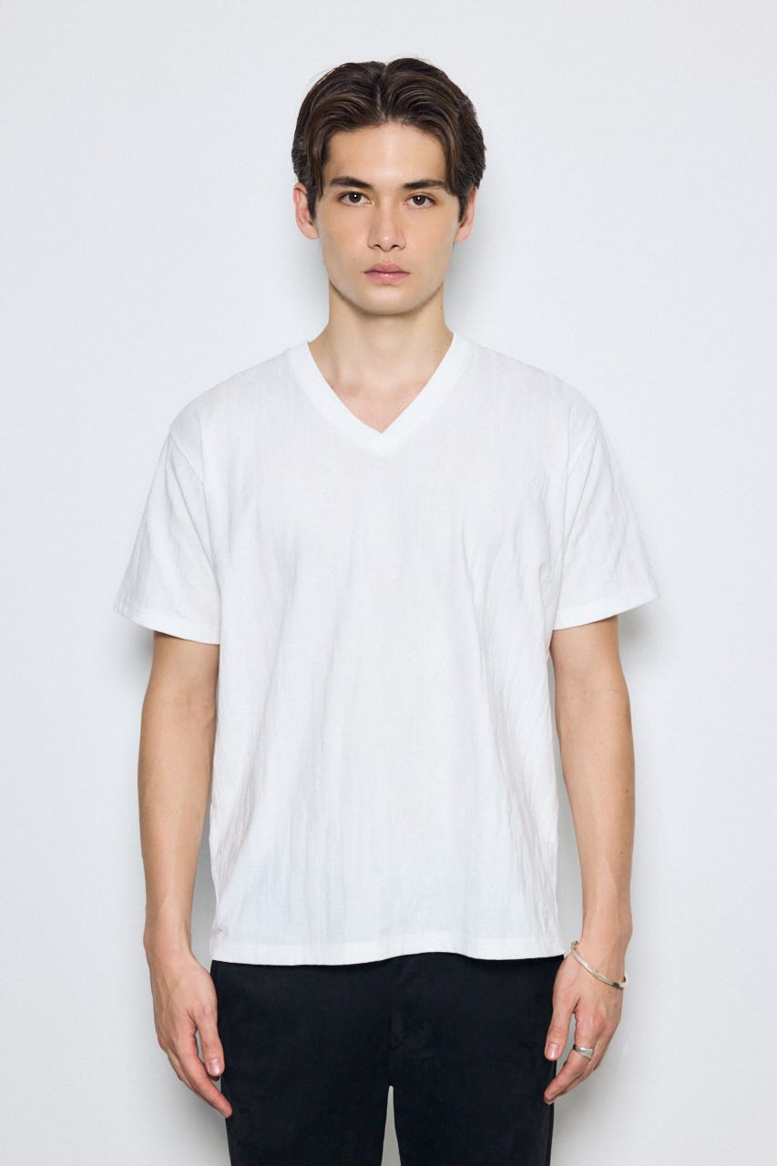  オフホワイト三本線トップス AZUL BY MOUSSY | シャドーウェーブV/N半袖トップス (Tシャツ