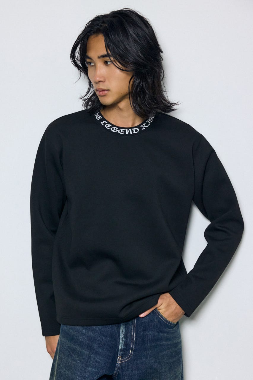 ネックロゴジャガードトップス BLK M