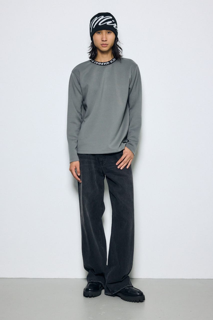 ネックロゴジャガードトップス GRY M