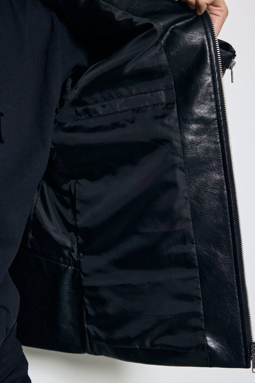 【AW先行アイテム】合皮シングルライダース BLK L