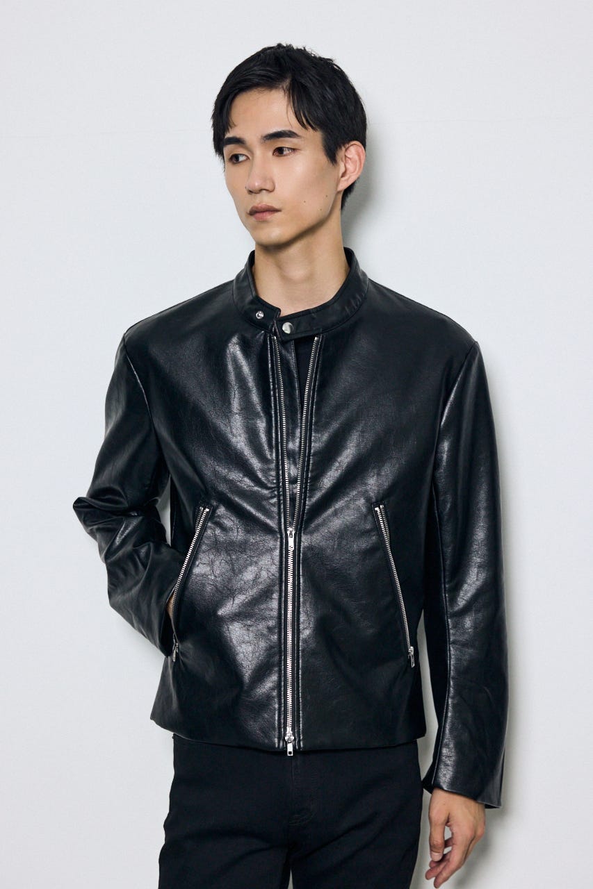 【AW先行アイテム】合皮シングルライダース BLK L