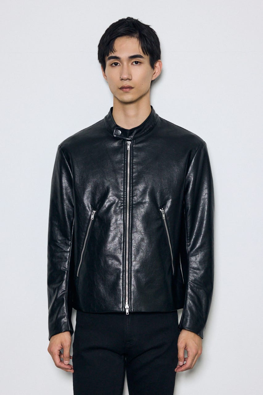 【AW先行アイテム】合皮シングルライダース BLK L