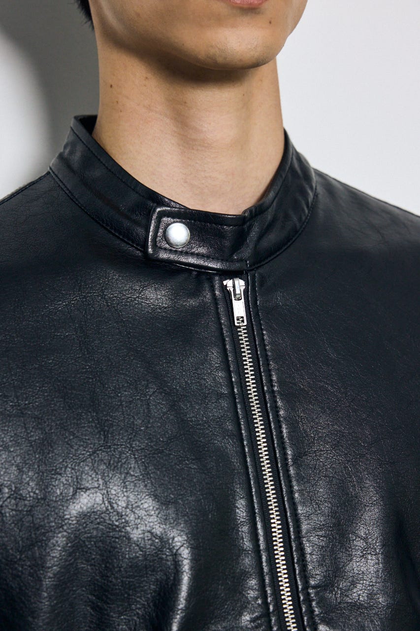 【AW先行アイテム】合皮シングルライダース BLK L