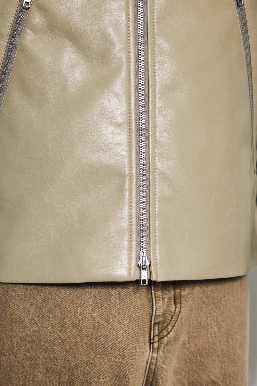 【AW先行アイテム】合皮シングルライダース C.GRY L
