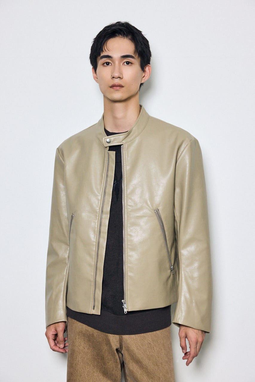 【AW先行アイテム】合皮シングルライダース C.GRY L