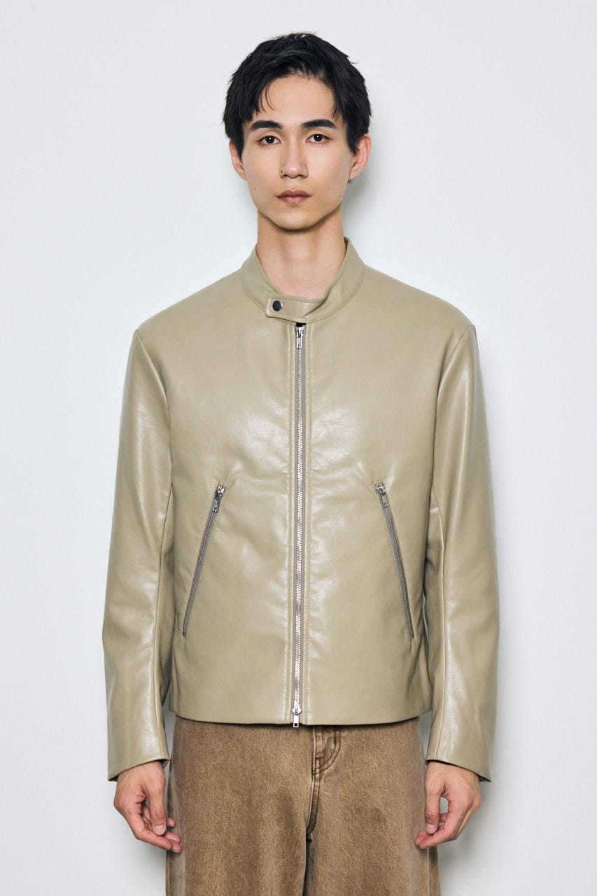 【AW先行アイテム】合皮シングルライダース C.GRY L
