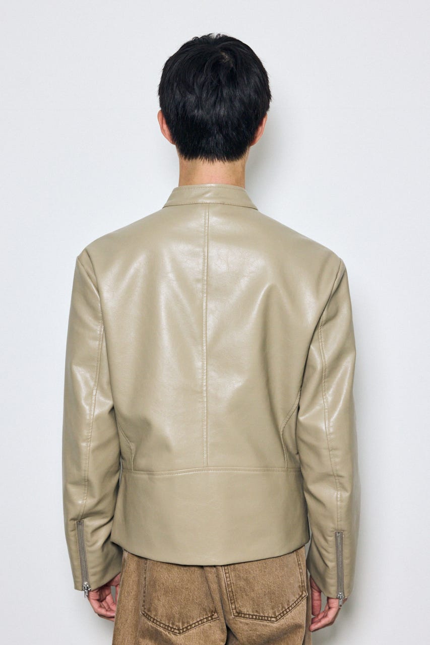 【AW先行アイテム】合皮シングルライダース C.GRY L
