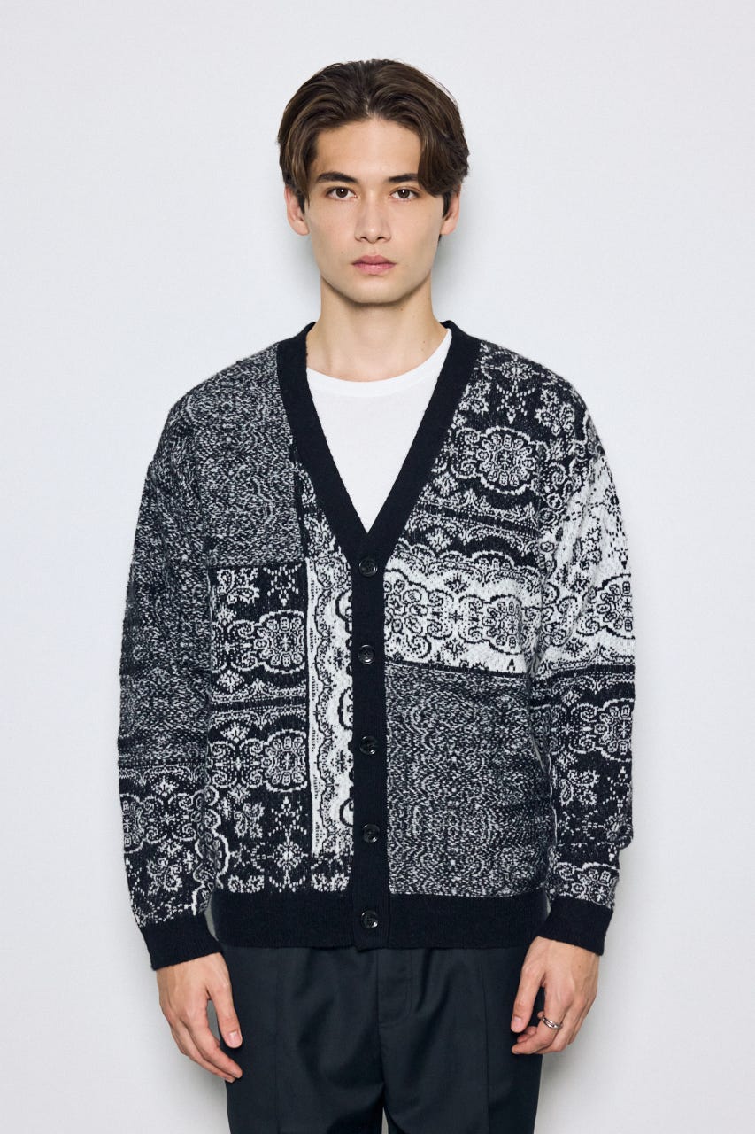 ペイズリー柄ニットカーディガン BLK M