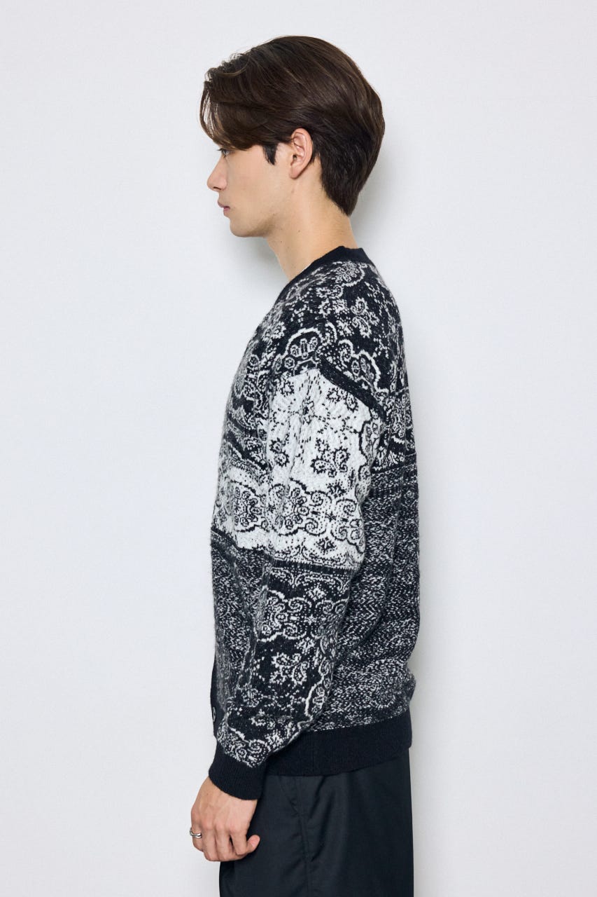 ペイズリー柄ニットカーディガン BLK M