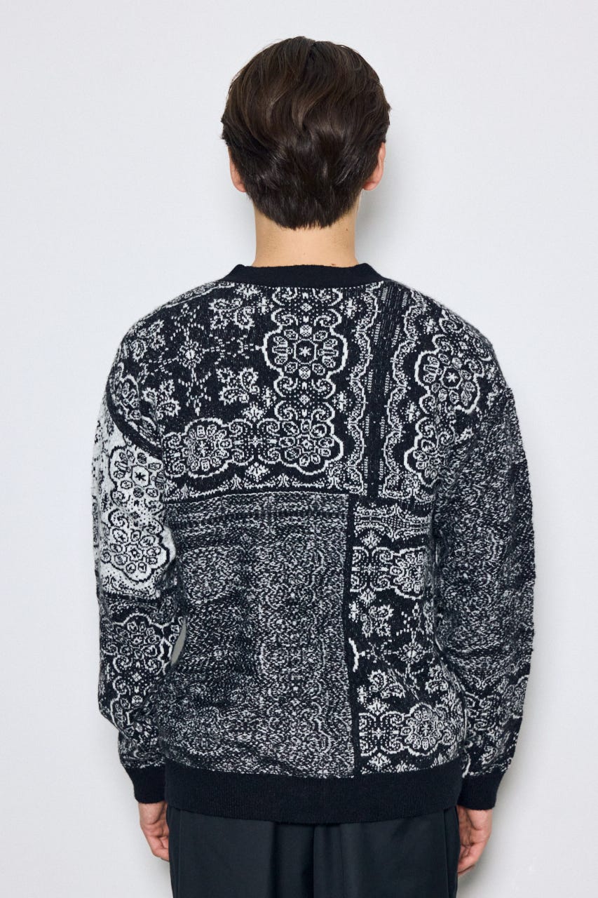 ペイズリー柄ニットカーディガン BLK M
