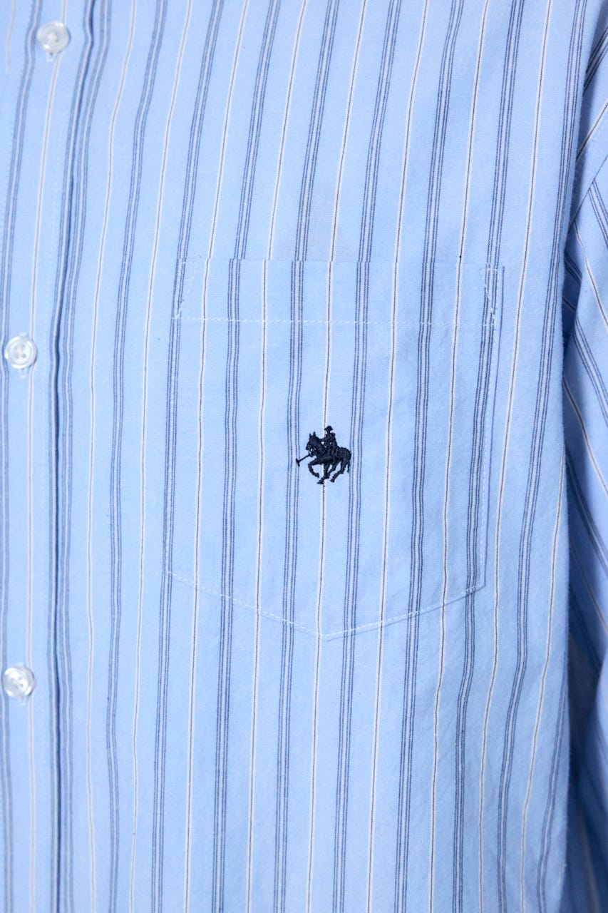＜先行予約＞【POLO BCS×AZUL】ストライプシャツ 柄BLU L