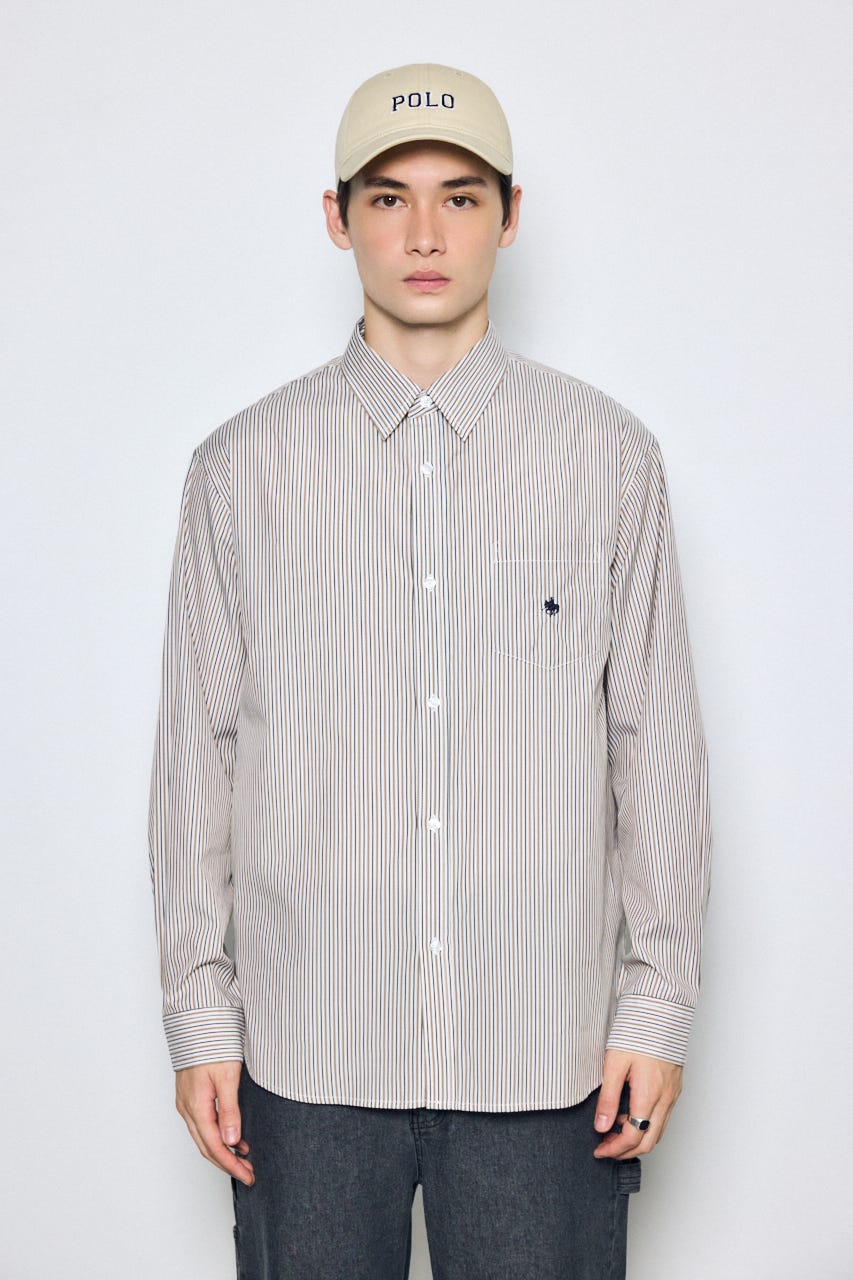 ＜先行予約＞【POLO BCS×AZUL】ストライプシャツ 柄BRN M