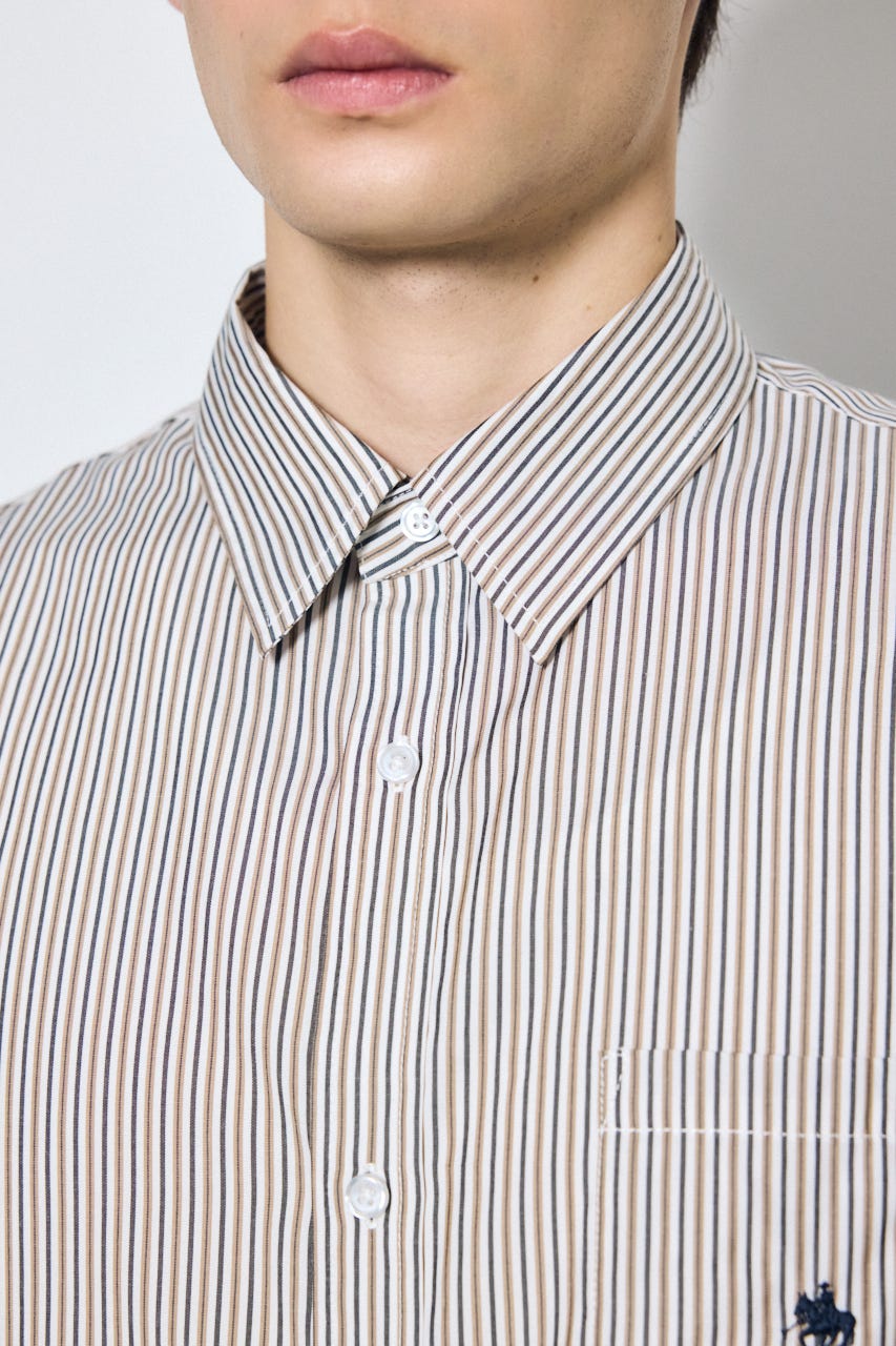 ＜先行予約＞【POLO BCS×AZUL】ストライプシャツ 柄BRN M