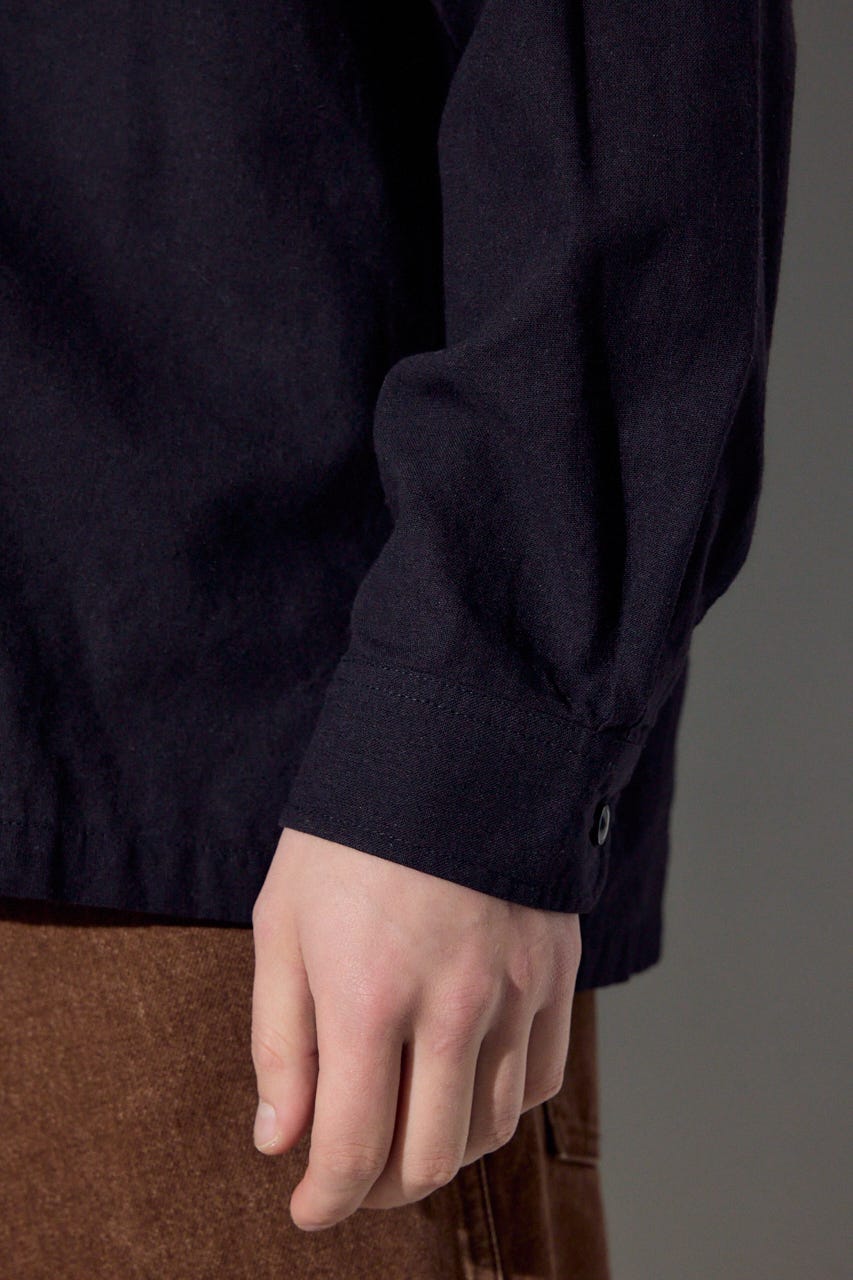 【SS先行アイテム】フレンチリネンCOOLMAXスキッパーシャツ BLK M