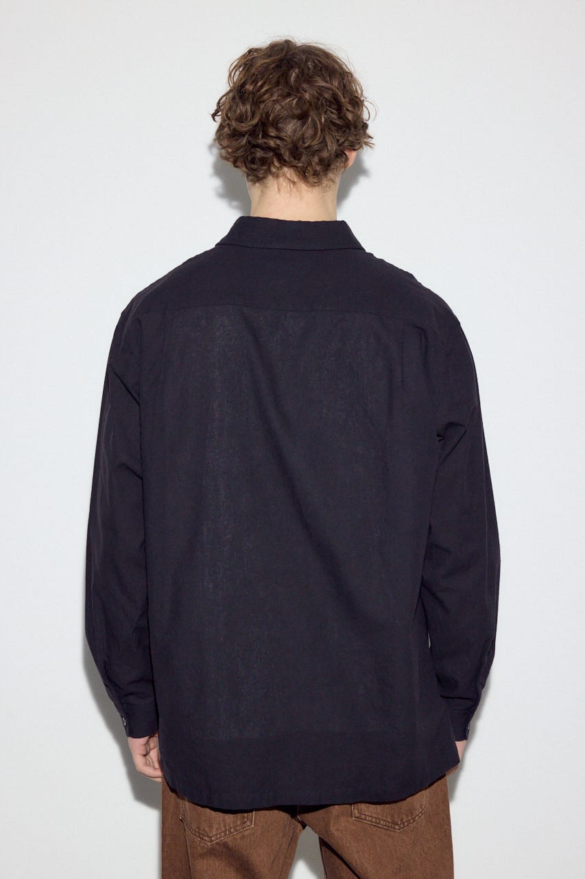 【SS先行アイテム】フレンチリネンCOOLMAXスキッパーシャツ BLK M