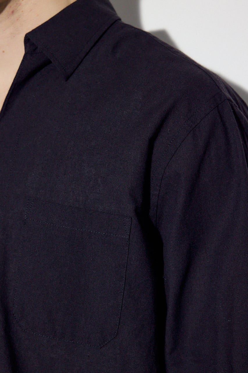 【SS先行アイテム】フレンチリネンCOOLMAXスキッパーシャツ BLK M